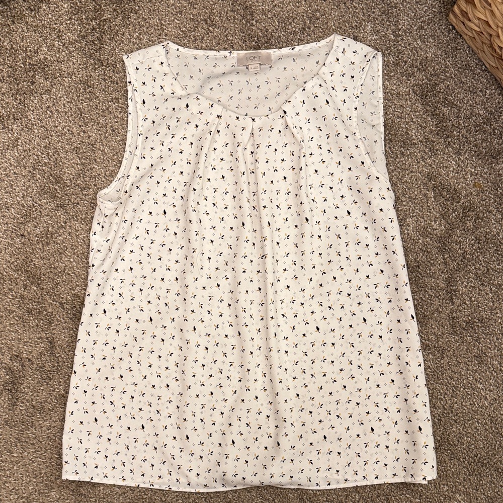 LOFT White Sleeveless Blouse with Black Pattern